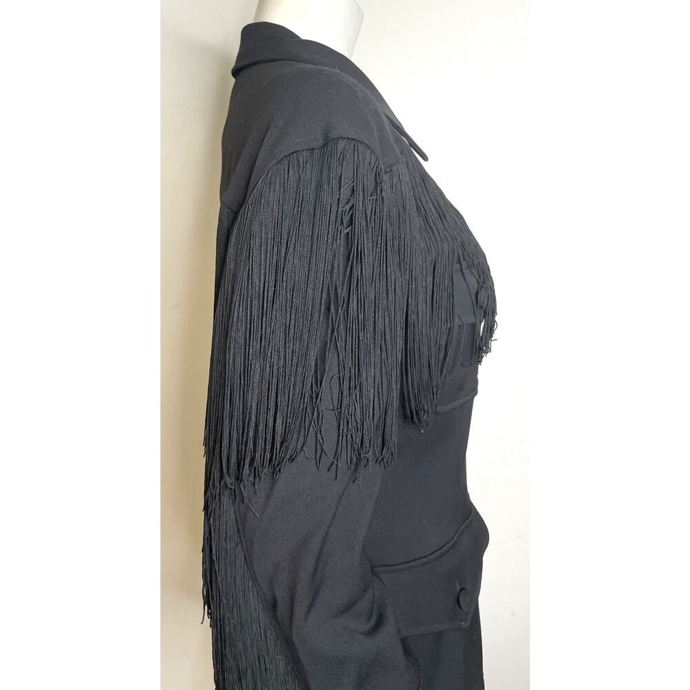 VTG Moschino Black Western Jacket Womens US 14 Wool Fringe Trim Button Front - Picture 10 of 16